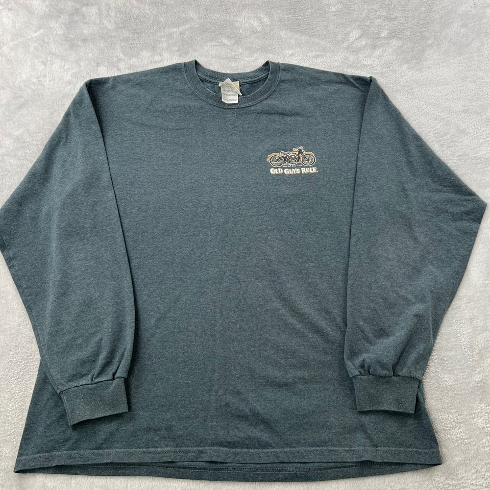 Old Guys Rule Motorcycle Graphic Long Sleeve T-Shirt XL Gray Men Biker Casual